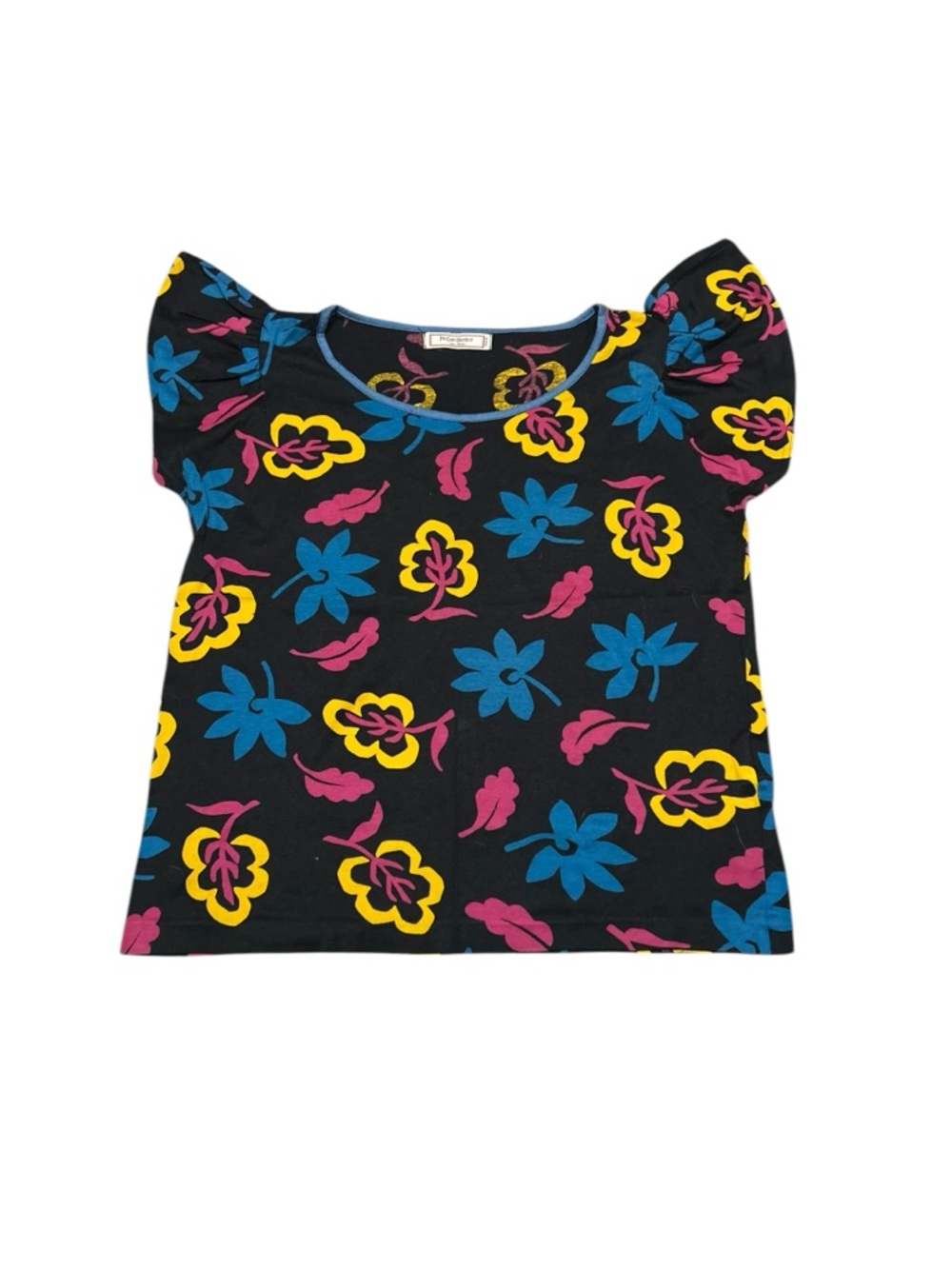 YVES SAINT LAURENT YSL Vintage Ruffle Floral 80s Blouse Short Sleeve Shirt - Picture 2 of 4